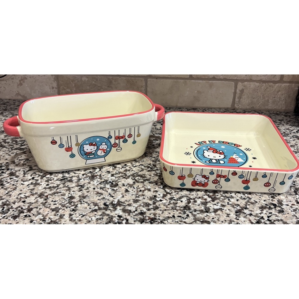 New Set Of 2 Hello Kitty Xmas Let It Snow Globe Loaf Pan Square Baking Pan ZRike